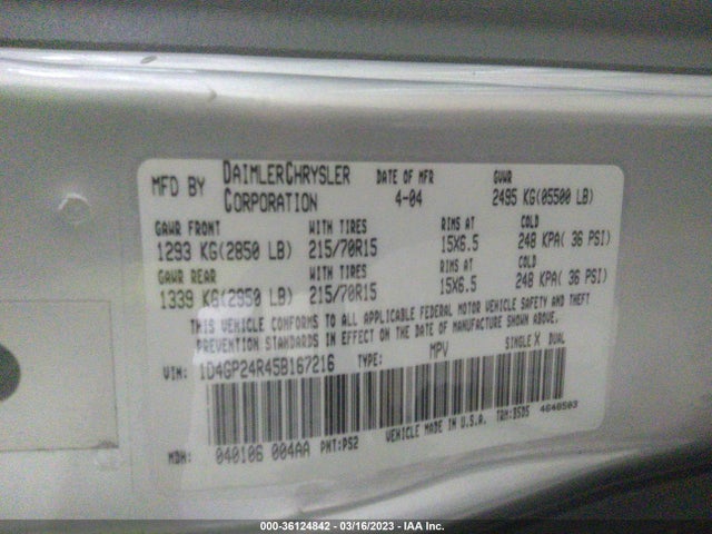 Dodge Grand Caravan Se 2005 1D4GP24R45B167216 Image 10