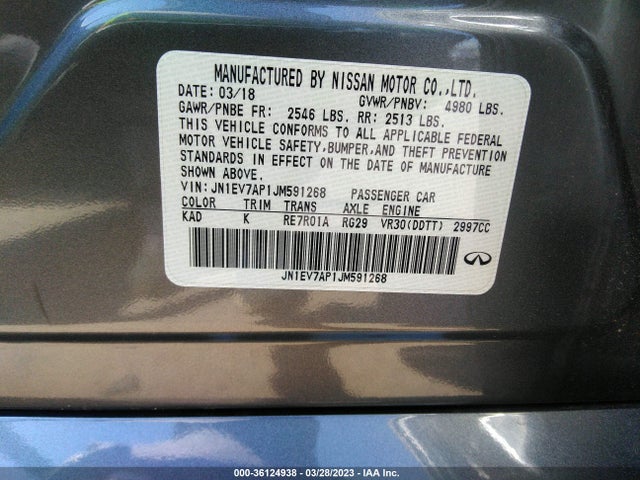 JN1EV7AP1JM591268 Infiniti Q50 3.0t Luxe