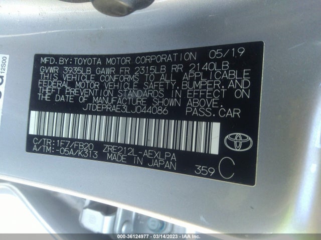 Toyota COROLLA LE 2020 JTDEPRAE3LJ044086 Image 9