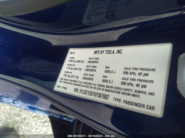 Tesla Model 3 Long Range/performance 2019 5YJ3E1EB7KF387682 Image 11