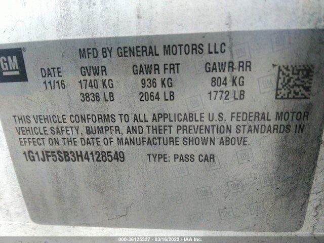 Chevrolet Sonic Premier 2017 1G1JF5SB3H4128549 Image 11