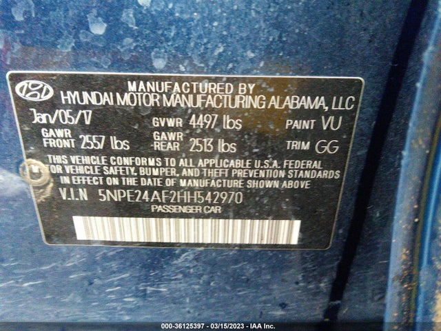 Hyundai Sonata 2.4l 2017 5NPE24AF2HH542970 Image 9