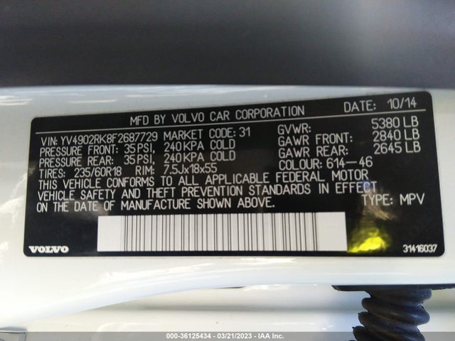 2015 Volvo XC60, VIN: YV4902RK8F2687729