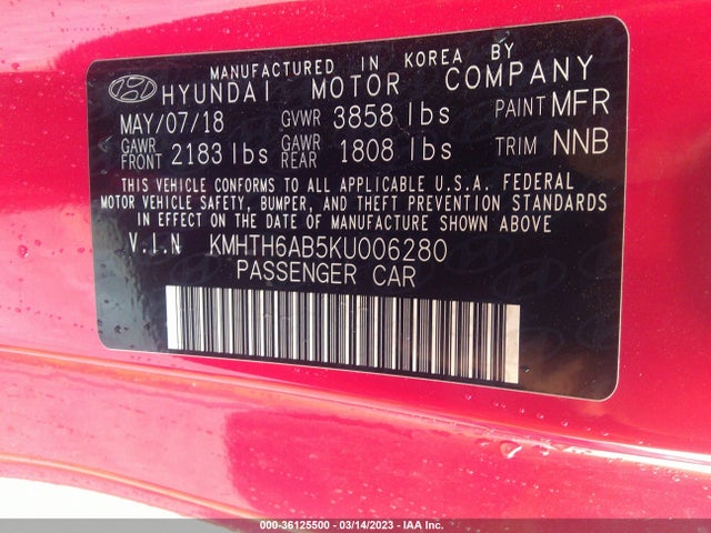 2019 Hyundai Veloster, VIN: KMHTH6AB5KU006280