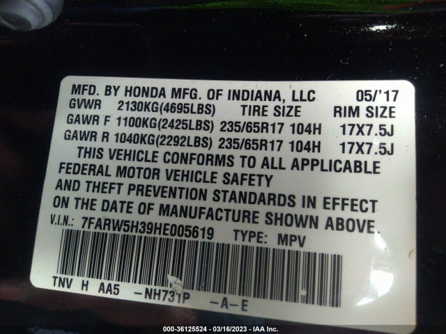 Honda CR-V LX 2017 7FARW5H39HE005619 Image 9