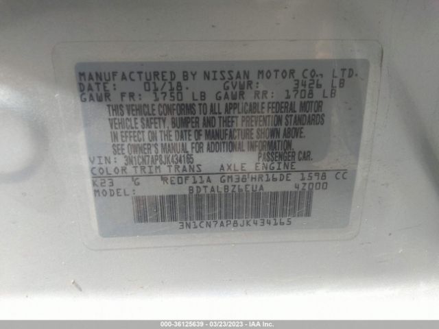 3N1CN7AP8JK434165 Nissan Versa Sedan Sv