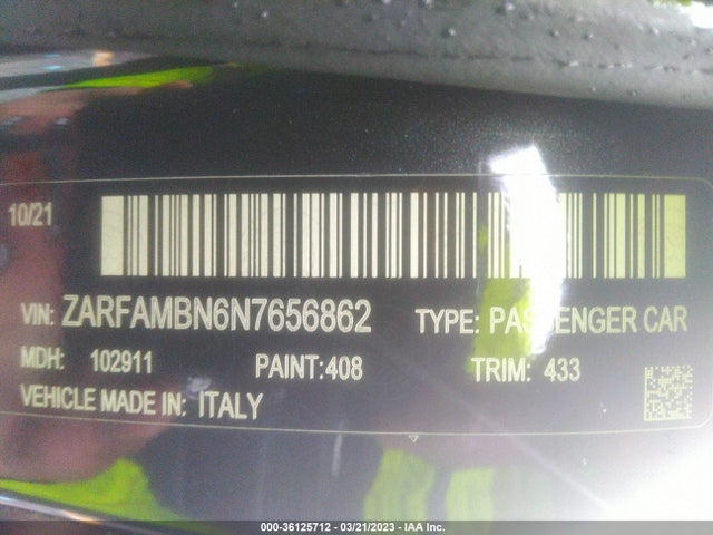 ZARFAMBN6N7656862 Alfa Romeo GIULIA TI