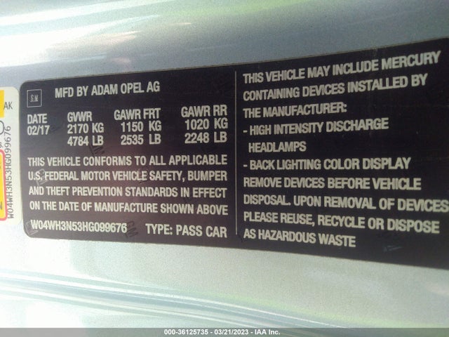 2017 Buick Cascada, VIN: W04WH3N53HG099676
