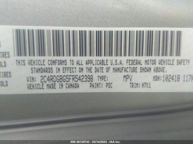 Dodge Grand Caravan American Value Pkg 2015 2C4RDGBG5FR542398 Image 9