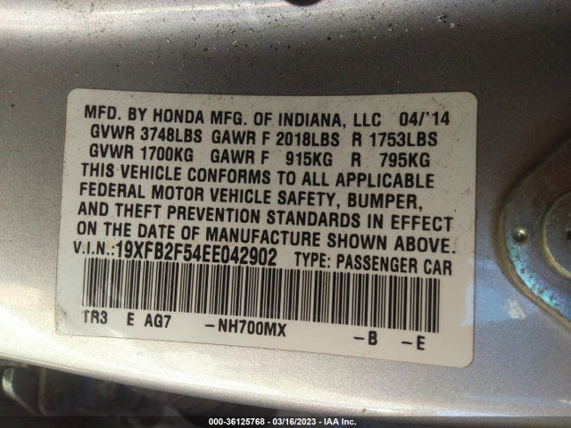 Honda Civic Sedan Lx 2014 19XFB2F54EE042902 Image 9