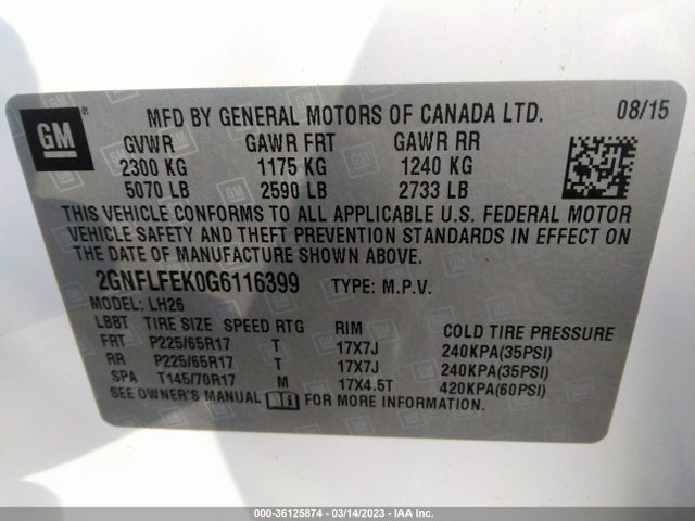 Chevrolet EQUINOX LT 2016 2GNFLFEK0G6116399 Image 10