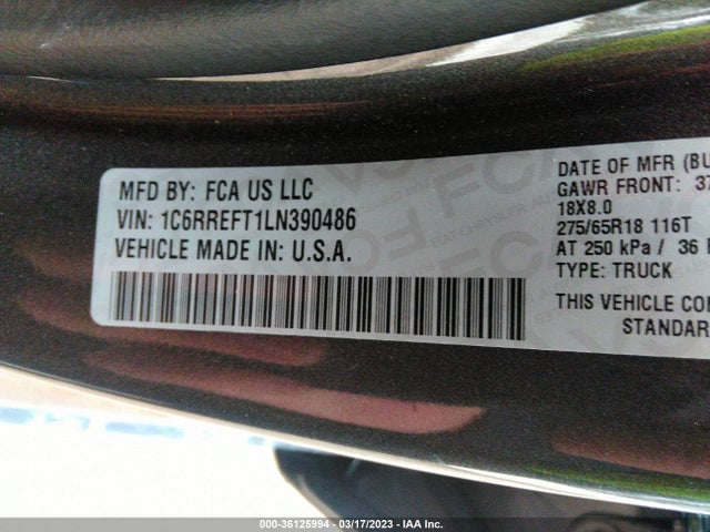 RAM 1500 Big Horn 2020 1C6RREFT1LN390486 Image 10