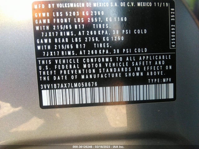 3VV1B7AX7LM058676 Volkswagen TIGUAN S