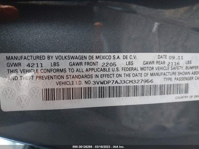3VWDP7AJ3CM327956 Volkswagen Jetta Sedan Se W