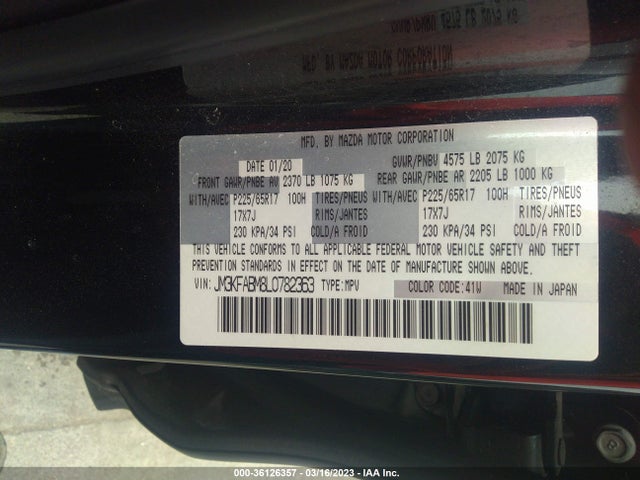 2020 MAZDA CX-5 SPORT VIN: JM3KFABM8L0782363
