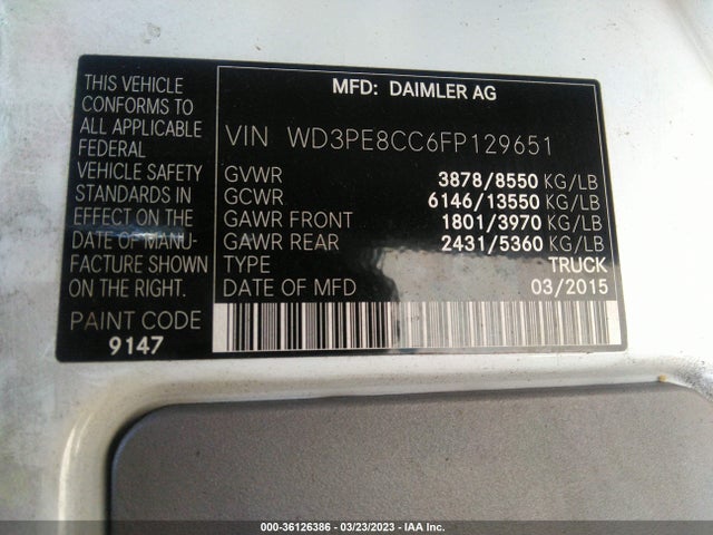 Mercedes-Benz SPRINTER CARGO VANS 2015 WD3PE8CC6FP129651 Image 10