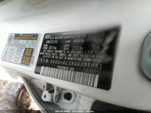 KIA Optima 2016 5XXGV4L28GG039061 Image 10