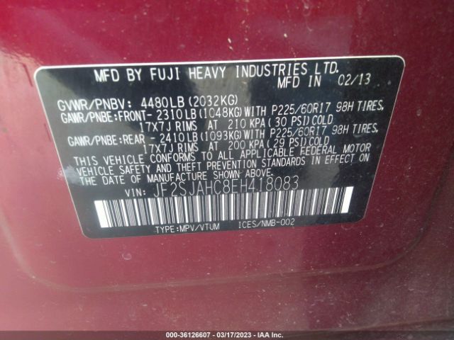 JF2SJAHC8EH418083 Subaru Forester 2.5i Limited
