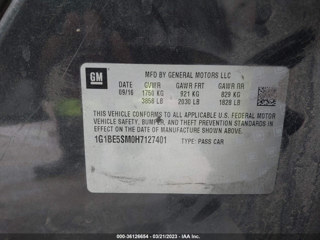 Chevrolet CRUZE LT 2017 1G1BE5SM0H7127401 Image 9
