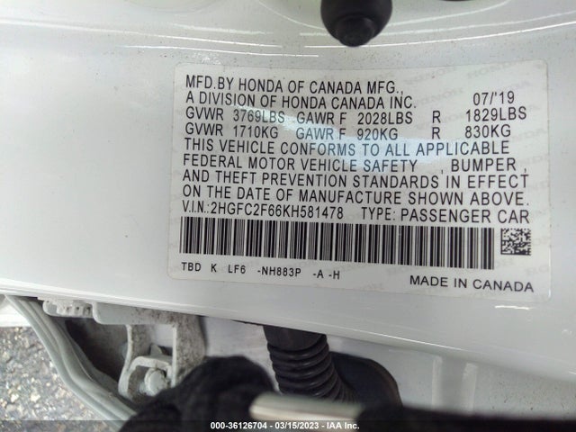 Honda Civic Sedan Lx 2019 2HGFC2F66KH581478 Image 9