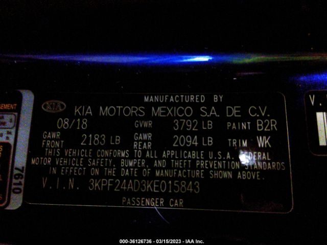 3KPF24AD3KE015843 KIA Forte Lxs