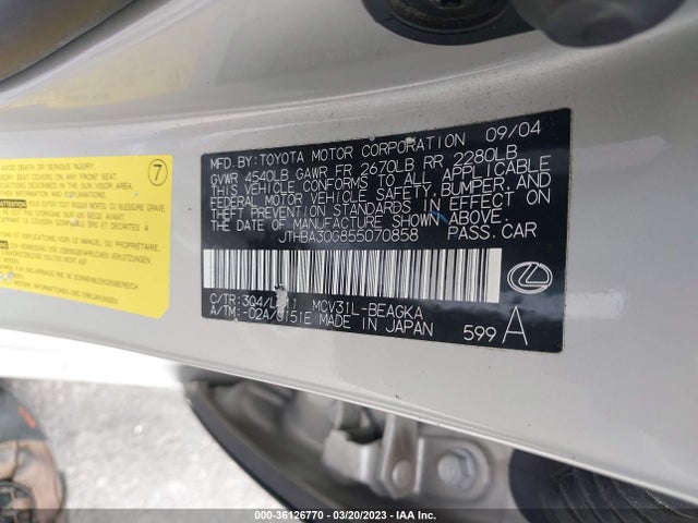 JTHBA30G855070858 Lexus ES 330