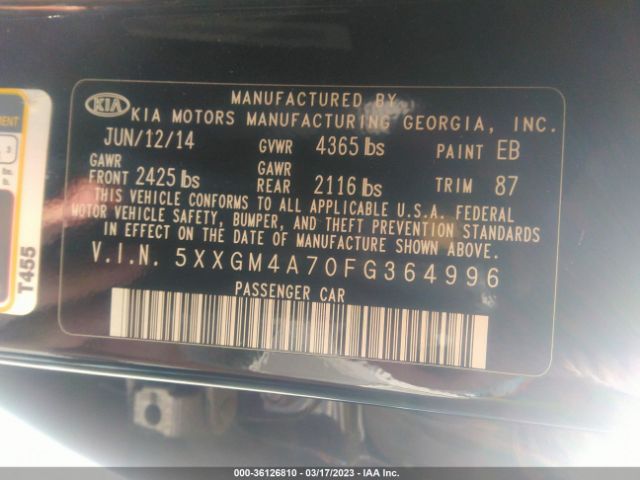 5XXGM4A70FG364996 KIA Optima Lx