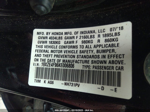 Honda Insight Touring 2019 19XZE4F96KE006806 Image 9