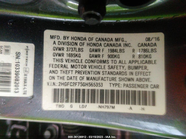 Honda Civic Sedan Ex 2016 2HGFC2F75GH565353 Image 11