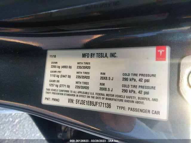 5YJ3E1EB9JF171136 Tesla Model 3 Long Range