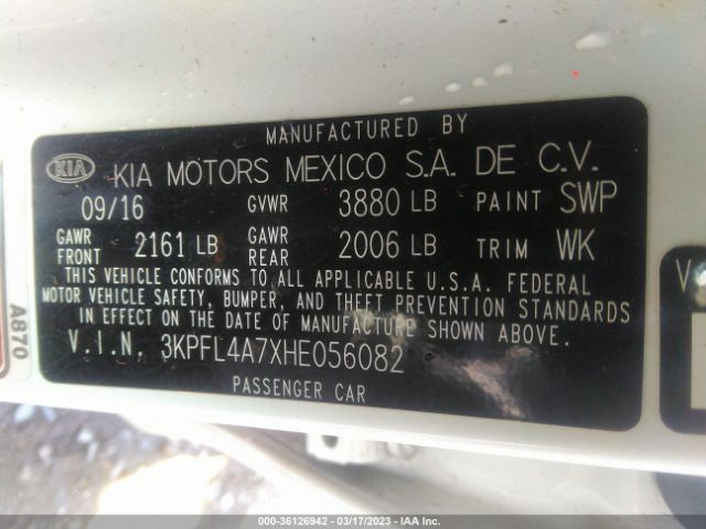 3KPFL4A7XHE056082 KIA FORTE LX