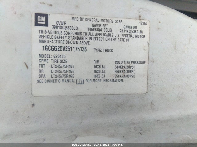 Chevrolet EXPRESS CARGO VAN 2005 1GCGG25V251175135 Image 10