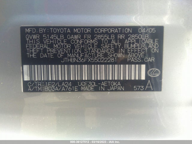 Lexus LS 430 2005 JTHBN36FX55022281 Image 10