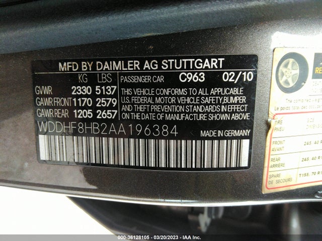 2010 MERCEDES-BENZ E-CLASS E 350 VIN: WDDHF8HB2AA196384