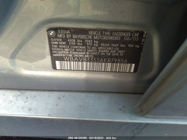 2006 BMW 3 SERIES 330I VIN: WBAVB33556KR79856