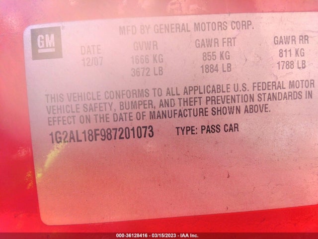 2008 PONTIAC G5 VIN: 1G2AL18F987201073