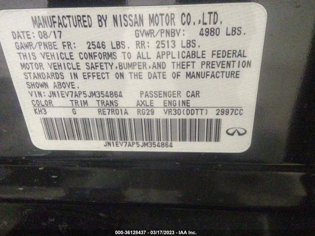 2018 INFINITI Q50 3.0T LUXE VIN: JN1EV7AP5JM354864