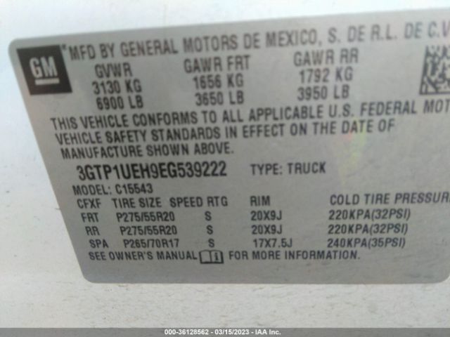 3GTP1UEH9EG539222 GMC Sierra 1500 Sle