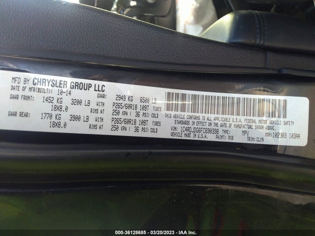 Dodge DURANGO LIMITED 2015 1C4RDJDG6FC690398 Image 9