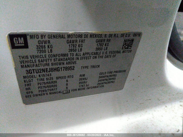 2017 GMC Sierra, VIN: 3GTU2NEJ8HG178952