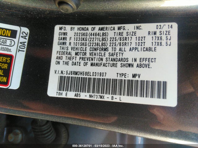 Honda CR-V EX 2014 5J6RM3H59EL031907 Image 9