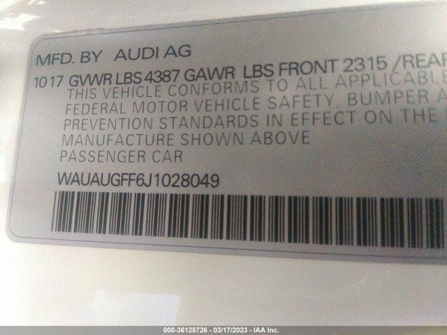 WAUAUGFF6J1028049 Audi A3 Sedan Premium/tech Premium