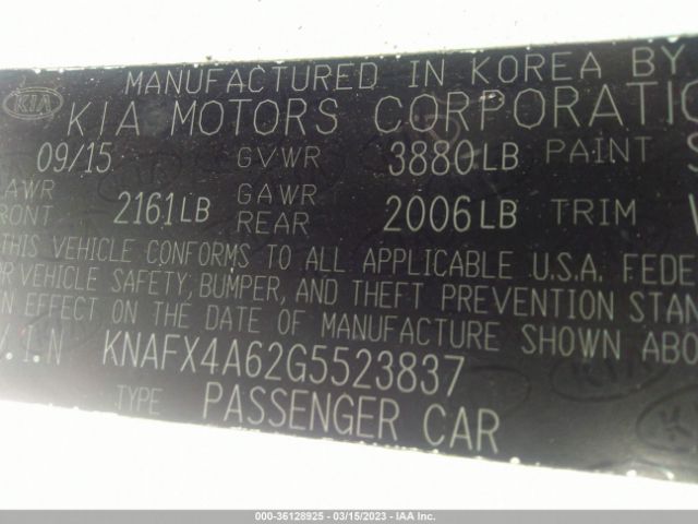 KNAFX4A62G5523837 KIA FORTE LX