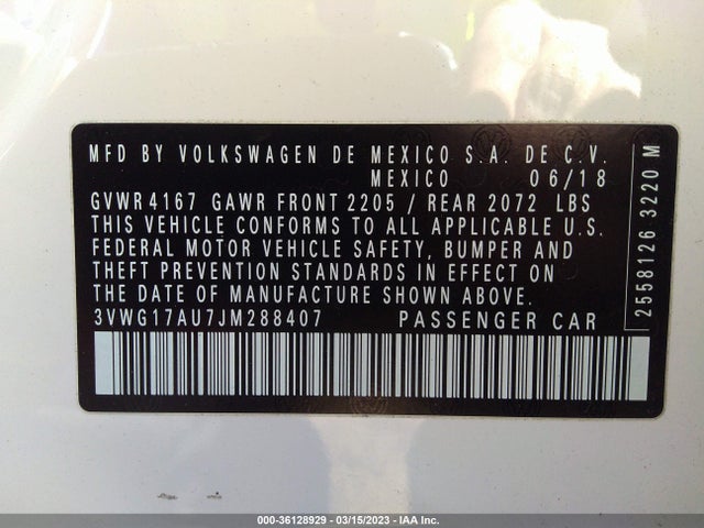 2018 Volkswagen Golf, VIN: 3VWG17AU7JM288407