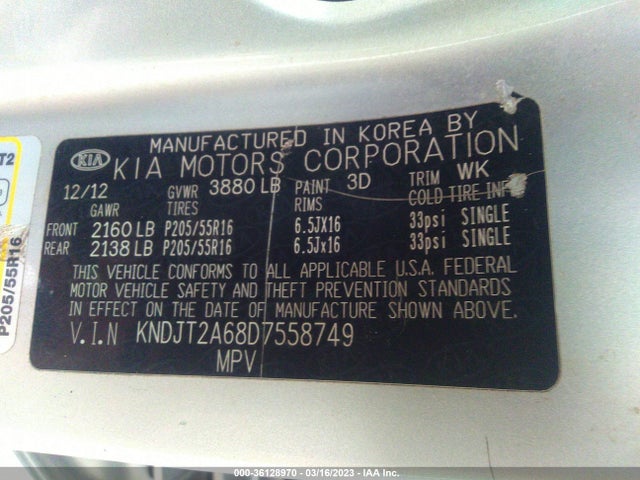 2013 KIA SOUL VIN: KNDJT2A68D7558749