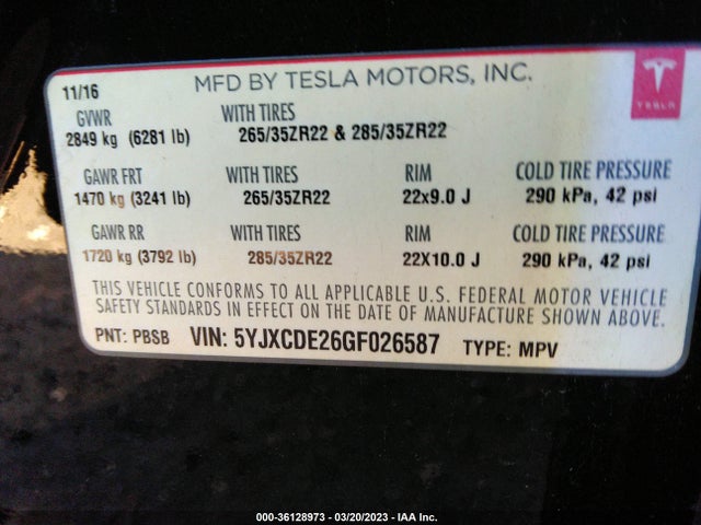 2016 TESLA MODEL X 5YJXCDE26GF026587 Photo 8