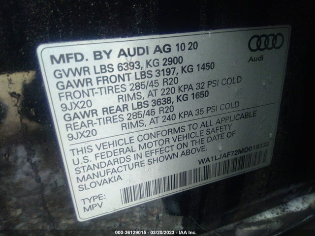 WA1LJAF72MD019338 Audi Q7 Premium Plus