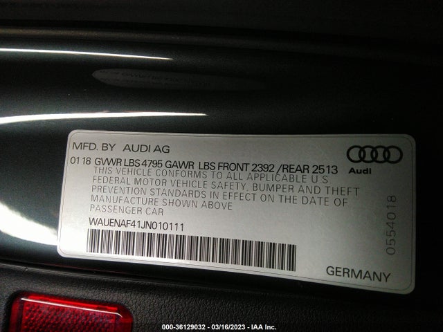 WAUENAF41JN010111 Audi A4 2.0t Tech Premium/2.0t Premium