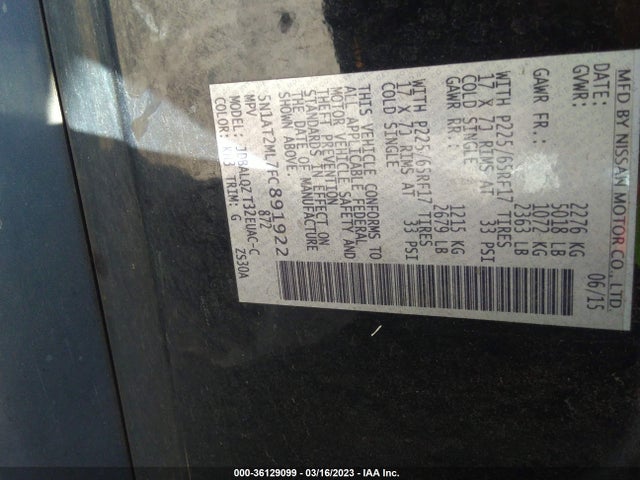 2015 NISSAN ROGUE SV VIN: 5N1AT2ML7FC891922