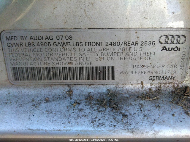 WAULF78K49N011719 Audi A4 2.0t Prem